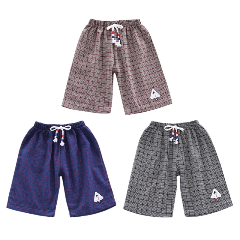 Новые короткие штаны для маленьких мальчиков летние в клетку с цветочным принтом