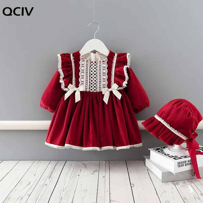 

Winter Wear Baby Girls Christmas Clothes Set Kids Dresses Thicken Velvet Dress Girls Clothes with Hat for New Year 0-4T