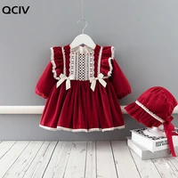 winter wear baby girls christmas clothes set kids dresses thicken velvet dress girls clothes with hat for new year 0 4t