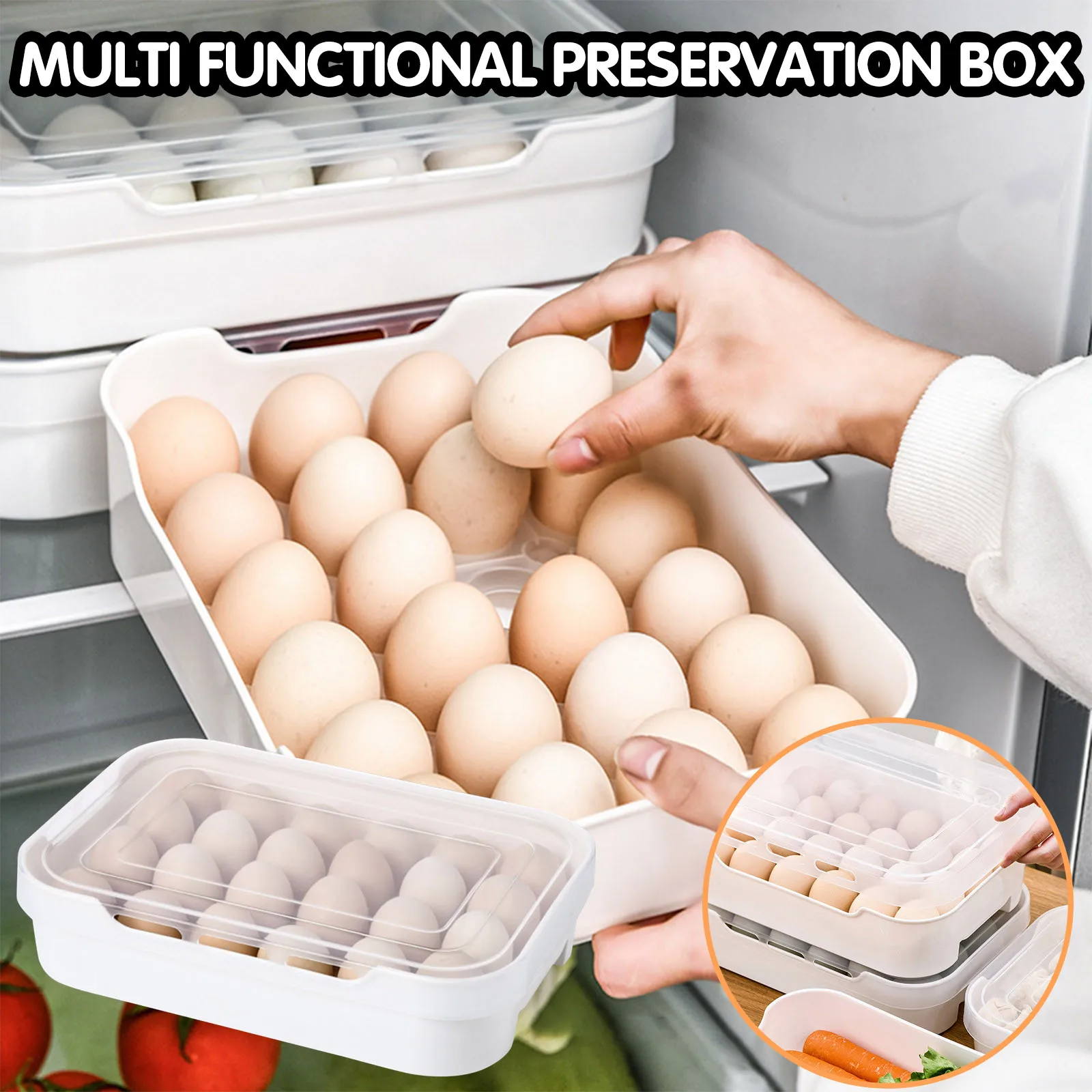 

24 Grids Eggs Storage Box Food Container Eggs Refrigerator Storage Box Household Organizer For Small Things Kitchen Organizer