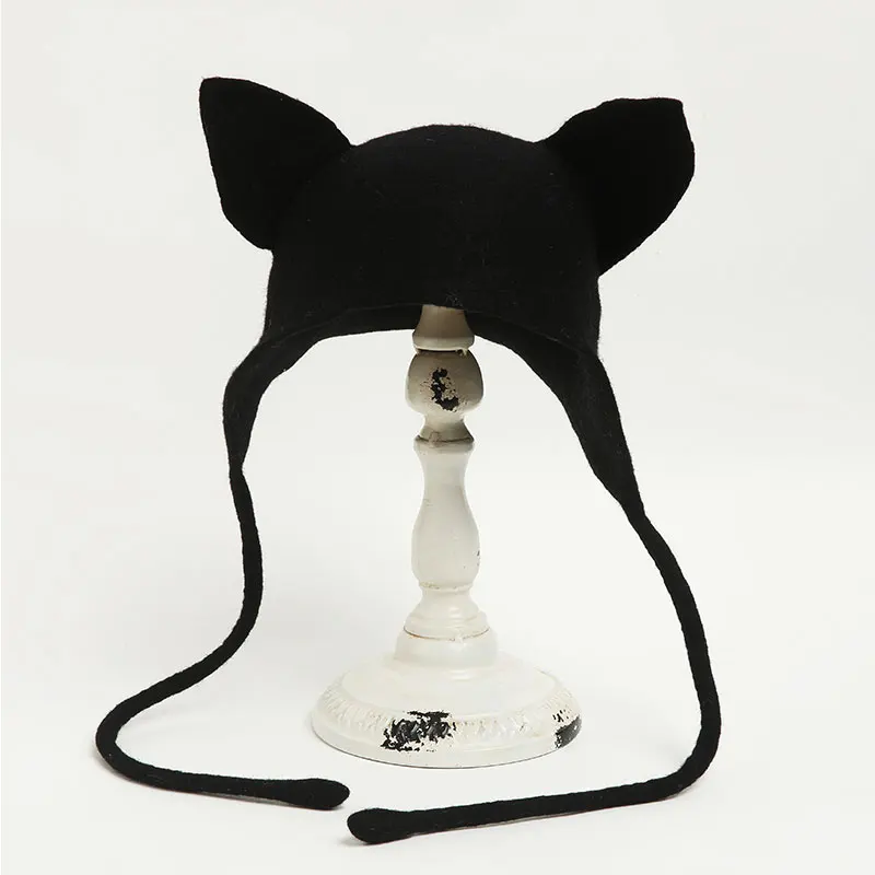 Женская шерстяная шапка ручной работы на осень и зиму с милыми кошачьими ушками