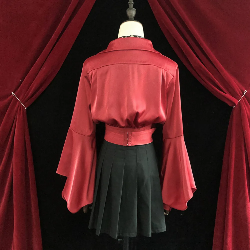 

Fashion Short Blouse Women Gothic Shirt Long Sleeve 2021 Spring Satin Blouses Black Red Vintage Casual Goth Ladies Tops