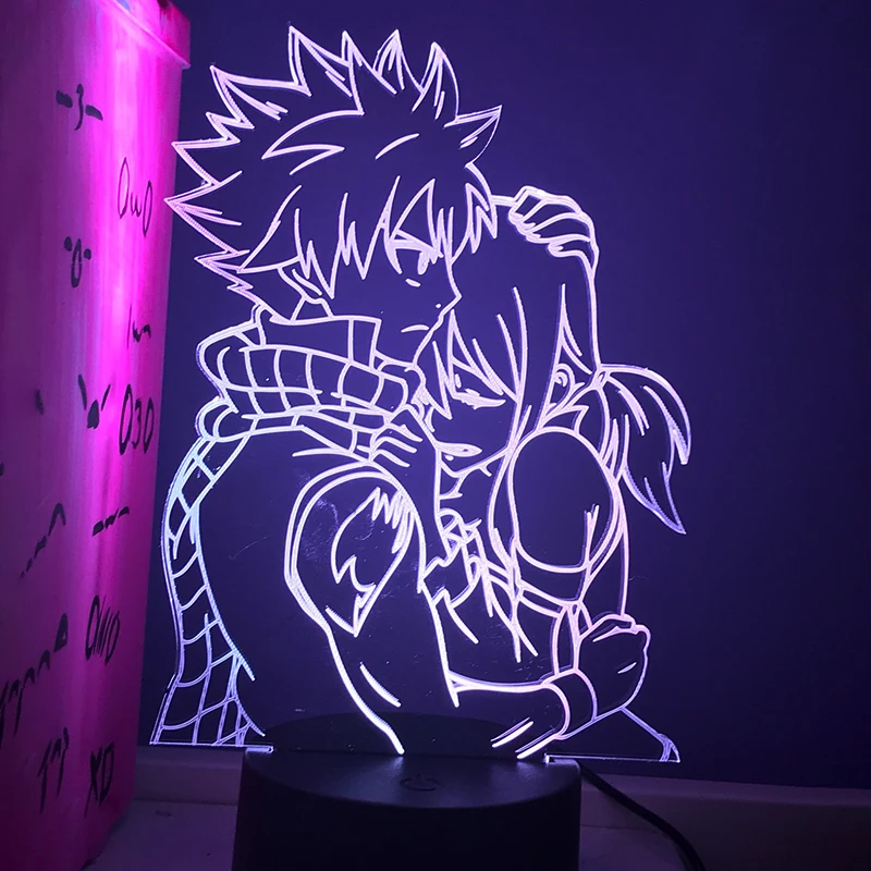 

Anime Fairy Tail Natsu Dragneel and Erza Scarlet Hug Night Light Led Touch Sensor Nightlight Table 3d Lamp for Child Room Decor