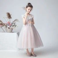 pink flower girl dress for wedding applique tulle cap sleeve girls formal princess party pageant gowns junior bridesmaid dress