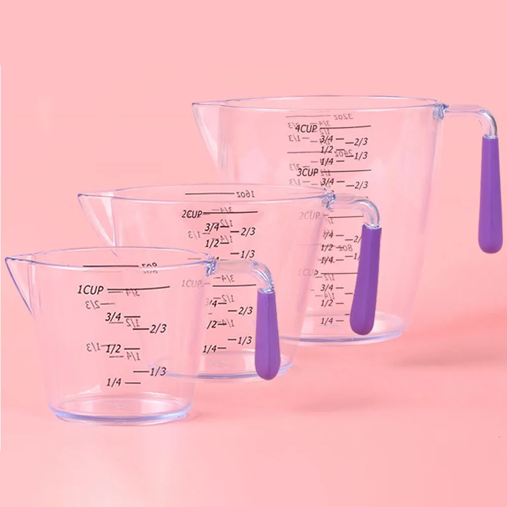 

3pcs Cooking Measuring Cups Set Double Scale Home Ergonomic Handle Non Slip Kitchen Tool Baking Transparent Hanging Restaurant