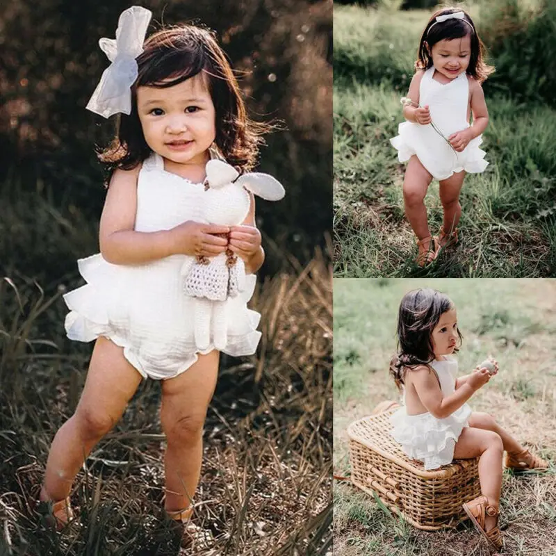 Комбинезон детский без рукавов с открытой спиной на шнуровке белый | Детская