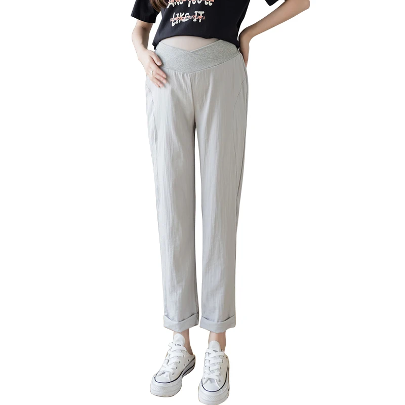 

988# Summer Thin Maternity Straight Pants Breathable Elastic Waist Low Waist Belly Clothes for Pregnant Women Casual Pregnancy