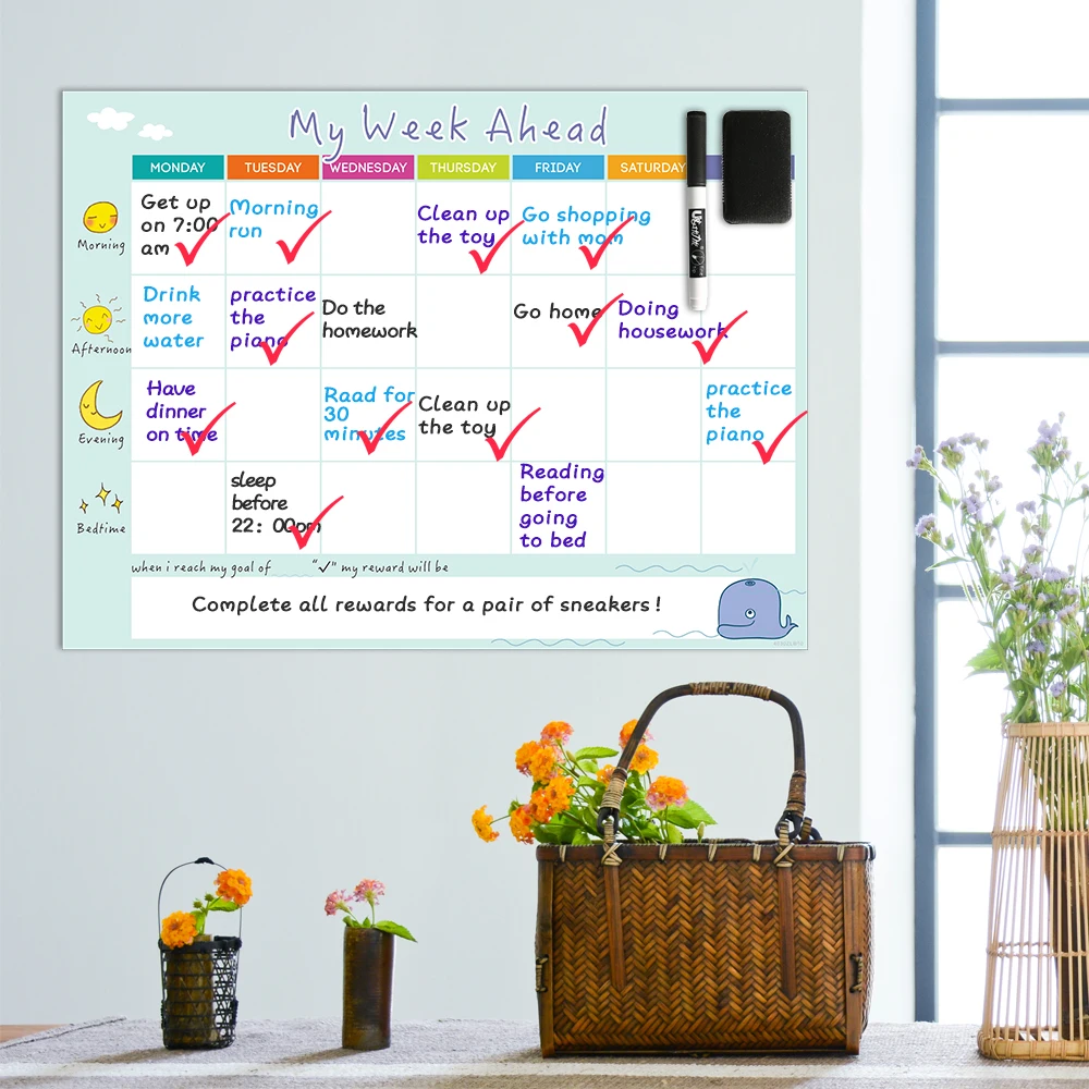 

Magnetic Weekly Planner Whiteboard Fridge Sticker Behavior Habits Record Chart Calendar Daily Schedule Agenda To do List Message