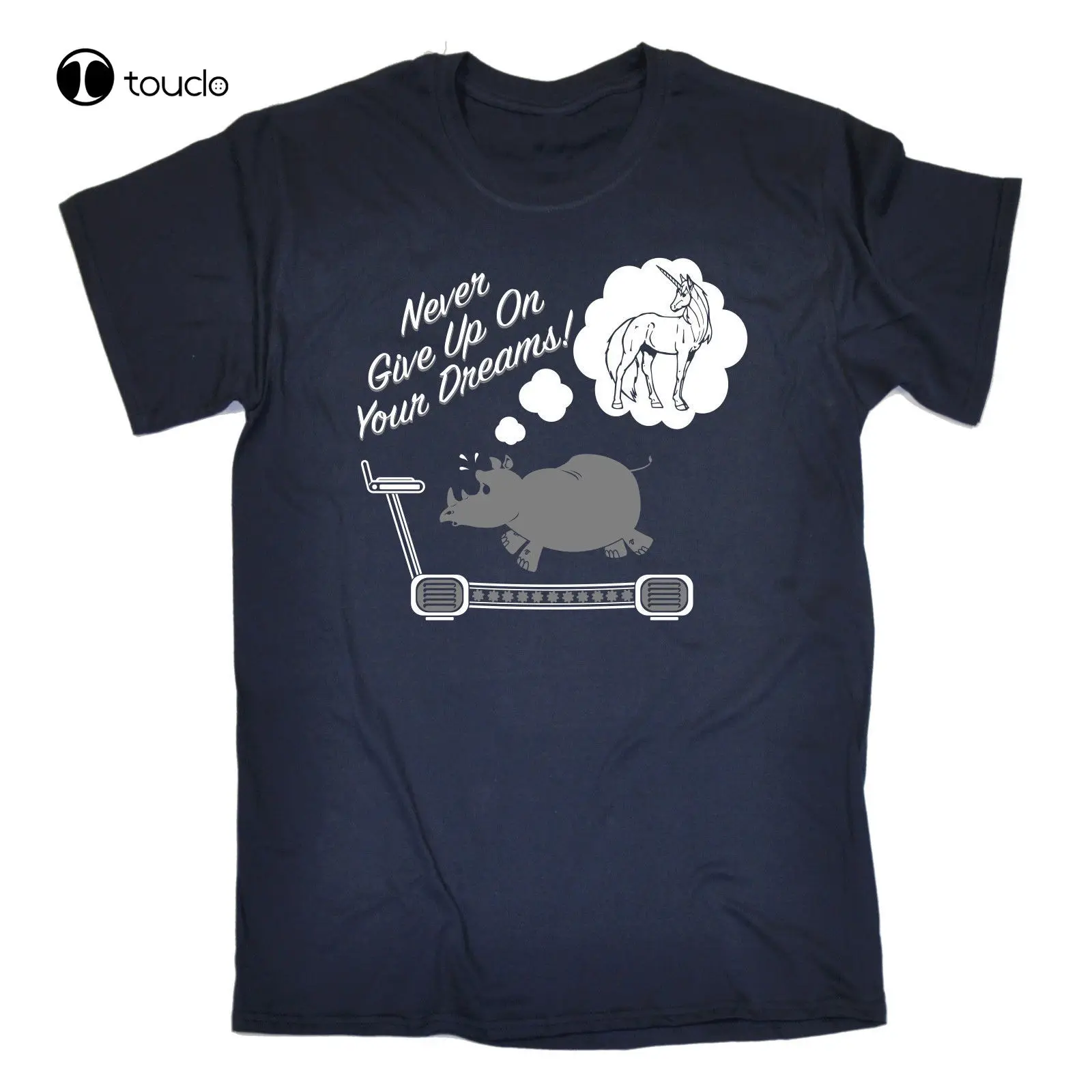 

Hot Sale Never Give Up On Your Dreams Mens T-Shirt Birthday Cute Rhino Joke Funny Gift Tee Shirt Custom aldult Teen unisex