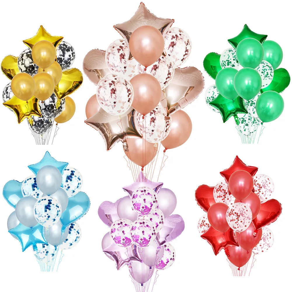 

14Pcs/set Heart Star Foil Balloon Confetti Latex Balloons Wedding Party Decoration Kid Children Girl Boy Birthday Globos ballons