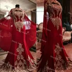 Роскошные красные мусульманские платья-русалки для выпускного вечера с накидкой, элегантное женское вечернее платье из леса, кружевное официальное платье с бисером