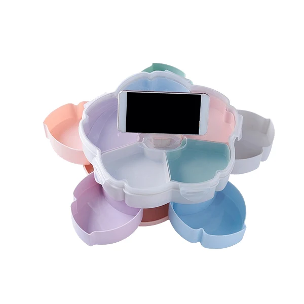 

Petal-Shape Rotating Snack Box Candy Tray Food Storage Box Candy Plates,Double Tier Dried Fruit Organizer Storage