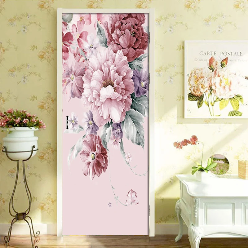 Современная 3d-наклейка на дверь с розовыми розами самоклеящиеся