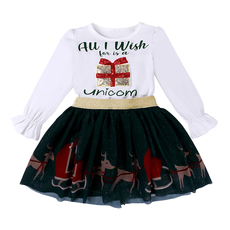 Детский Рождественский костюм M522 для девочек хлопковая Футболка с буквенным