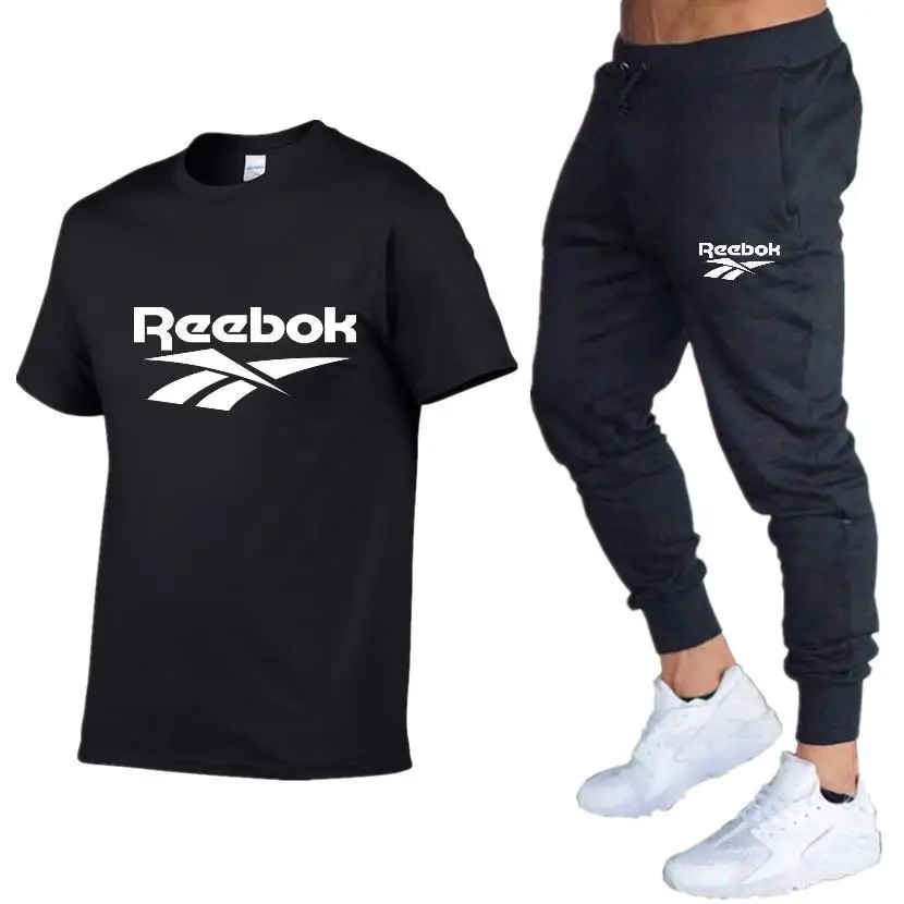 

2021 New Men's Summer Leisure Sets T-Shirt and Pants Two Pieces Casual Tracksuit Male Sportswear Gym Brand Clothing Sweat Suit