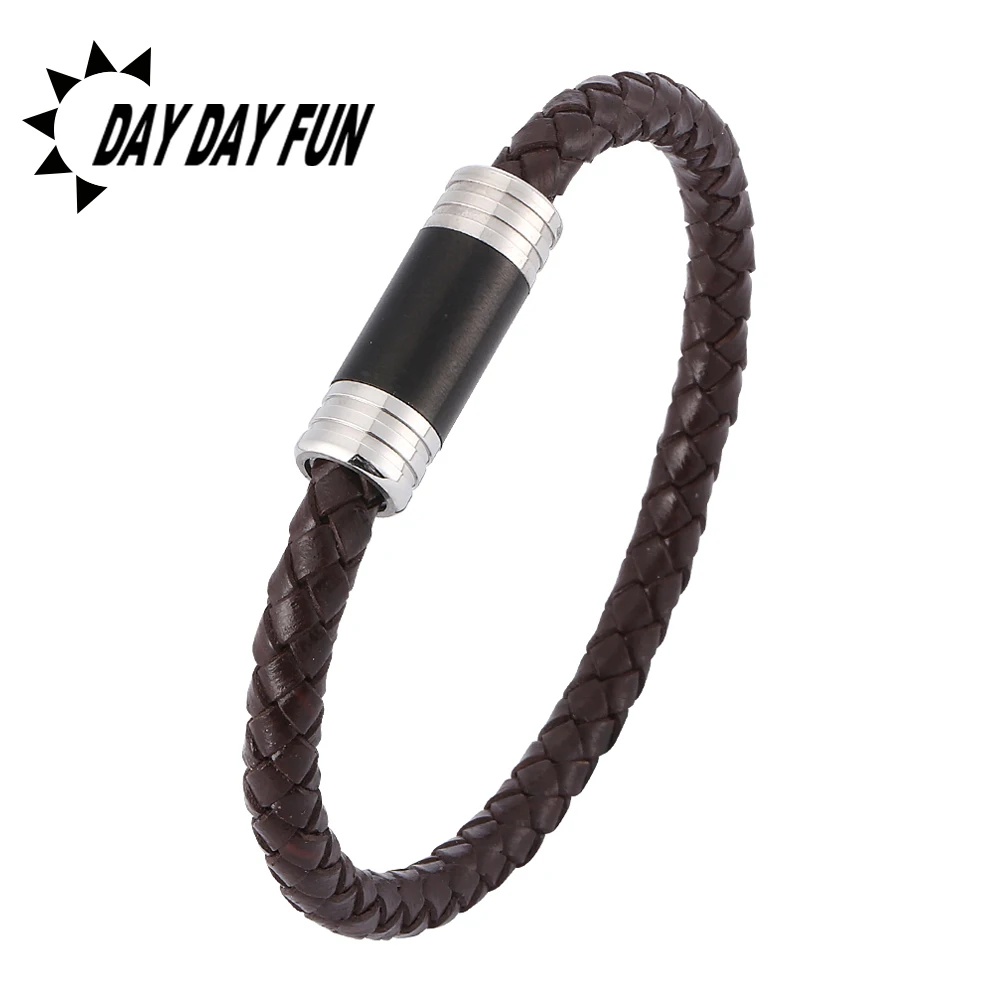 Модный черный коричневый плетеный кожаный Шарм мужской браслет женские
