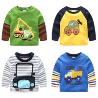 2022 spring autumn for 2 9 10 years children cotton striped patchwork cartoon car bus truck baby kids boys long sleeve t shirts