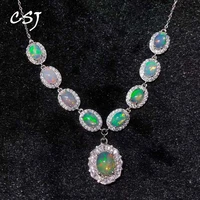 csj luxurious natural black opal necklace sterling 925 silver pendants for women wedding engagement party gift fine jewelry
