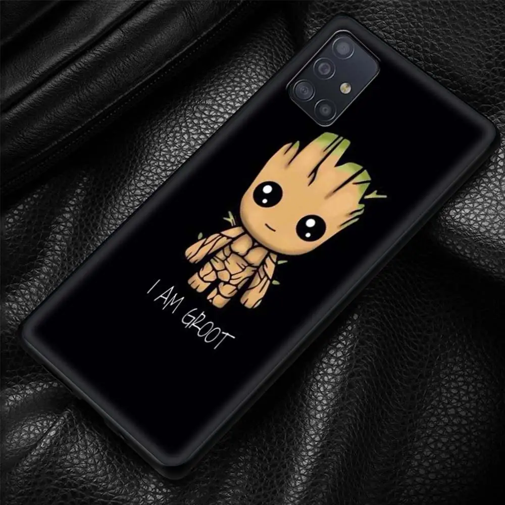 Phone Case For Samsung Galaxy A51 A12 A21s A71 A31 A52 A32 5G  A72 A11 A41 Black Soft Silicone Capa I Am Groot Marvel Cartoon