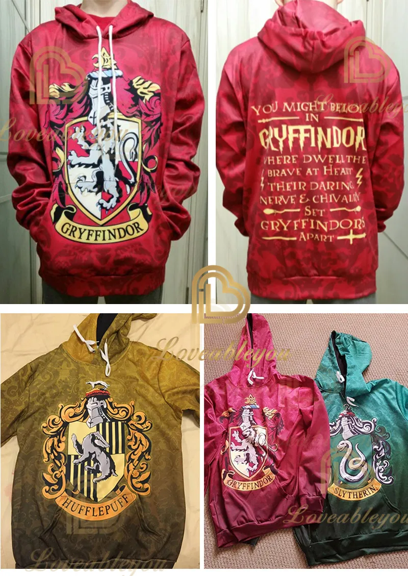 Wizardry 3D Толстовка с принтом и карманом Ravenclaw Gryffindor для взрослых унисекс Толстовка костюм толстовки Мужская одежда