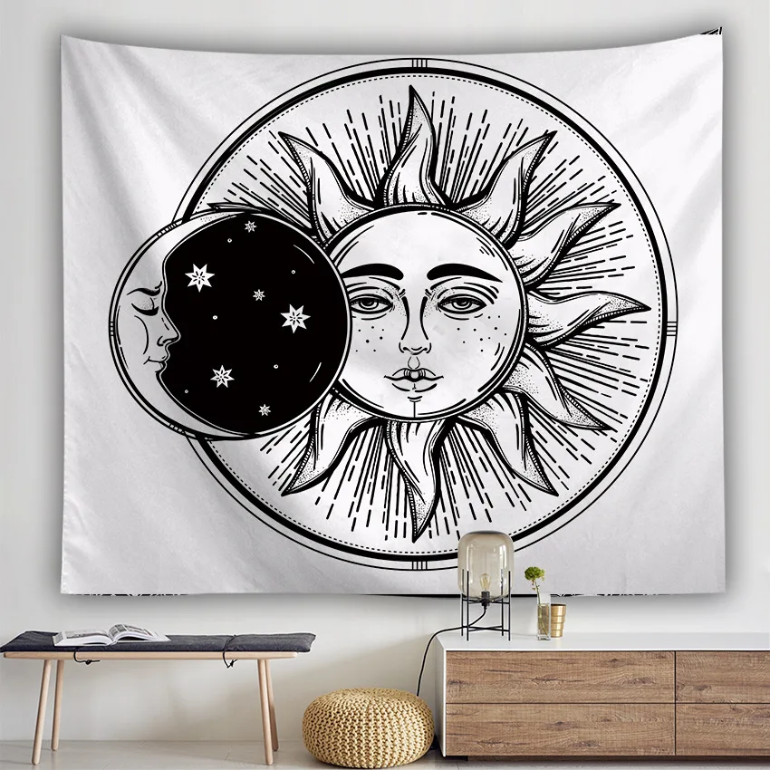 

Yaapeet 1pc Sun Printed Wall Hanging Bohemia Classical Wall Tapestry Black White Home Decor Psychedelic Retro Hanging Tapestry