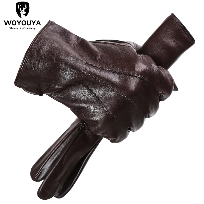 Comfortable Keep warm gloves male winter,Water ripple design sheepskin men's gloves,black men's leather gloves-8001Y