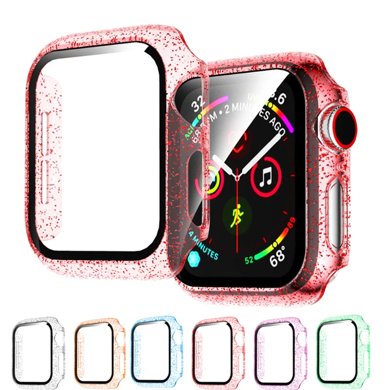 

Закаленное стекло 9H + чехол для Apple Watch 44 мм 40 мм 42 мм 38 мм Желе для iWatch Защита экрана для Apple watch series 5 4 3