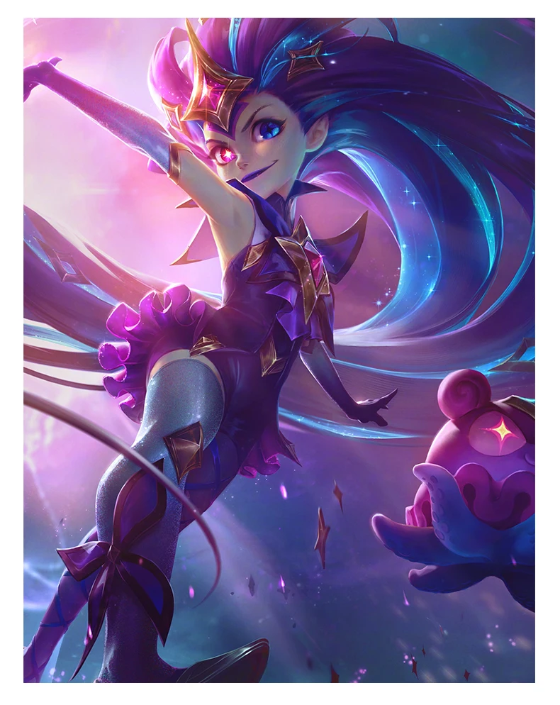 

Game LOL Zoe Cosplay Hair LOL Star Guardian Synthetic Long Hair Zoe Halloween Cosplay Headwear 120cm Mix Color Hair for Women