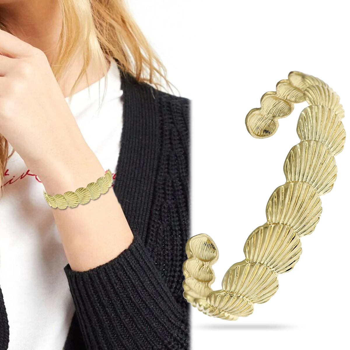 Браслет-манжета женский в виде морской раковины из металла Открытый браслет для