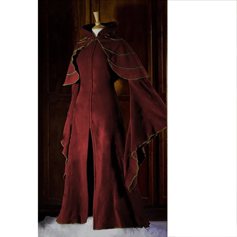 New Arrival Women Fairy Elf Cosplay Medieval Renaissance Hooded Dresses Flared Sleeve Patchwork Split Floor Length Vintage D |