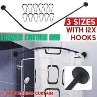 drilling free extendable corner shower curtain rod with 12 metal hooks black stainless steel rail bath hardware heavy duty pole