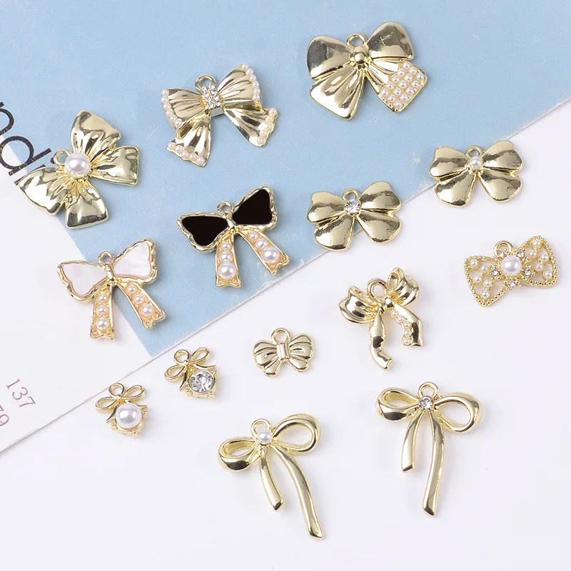 50pcs Exquisite Bow Pendant alloy accessories DIY earrings earrings bracelet necklace color preserving electroplating jewelry