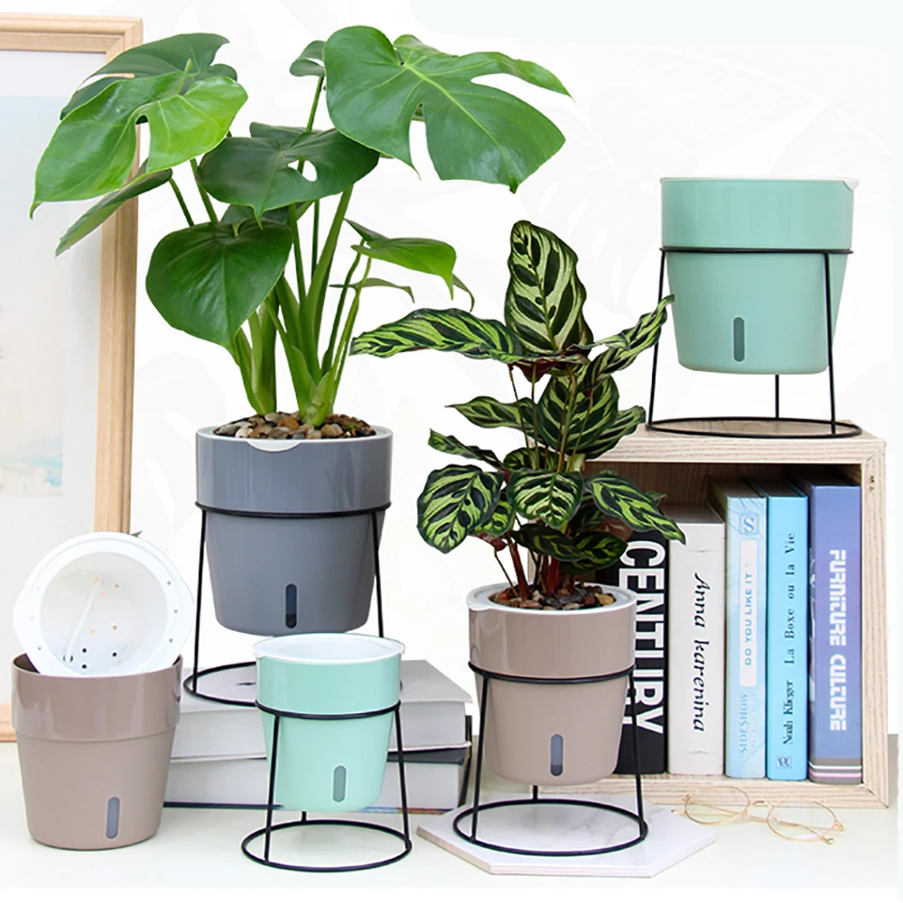 

Creative Self-Watering Flower Pot Colourful Plastic Flower Pot Modern Decorative Planter Pot Home Office Desk Decoration
