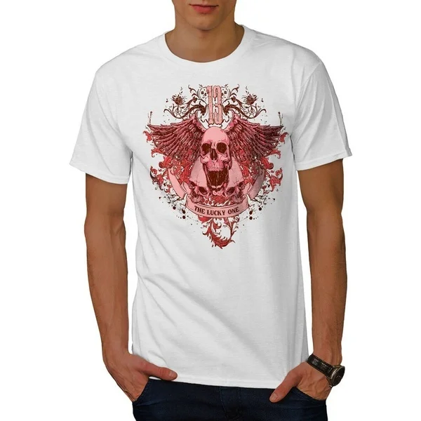 

13 The Lucky One Skull Mens T-shirt, Charm Graphic Design Printed Tee