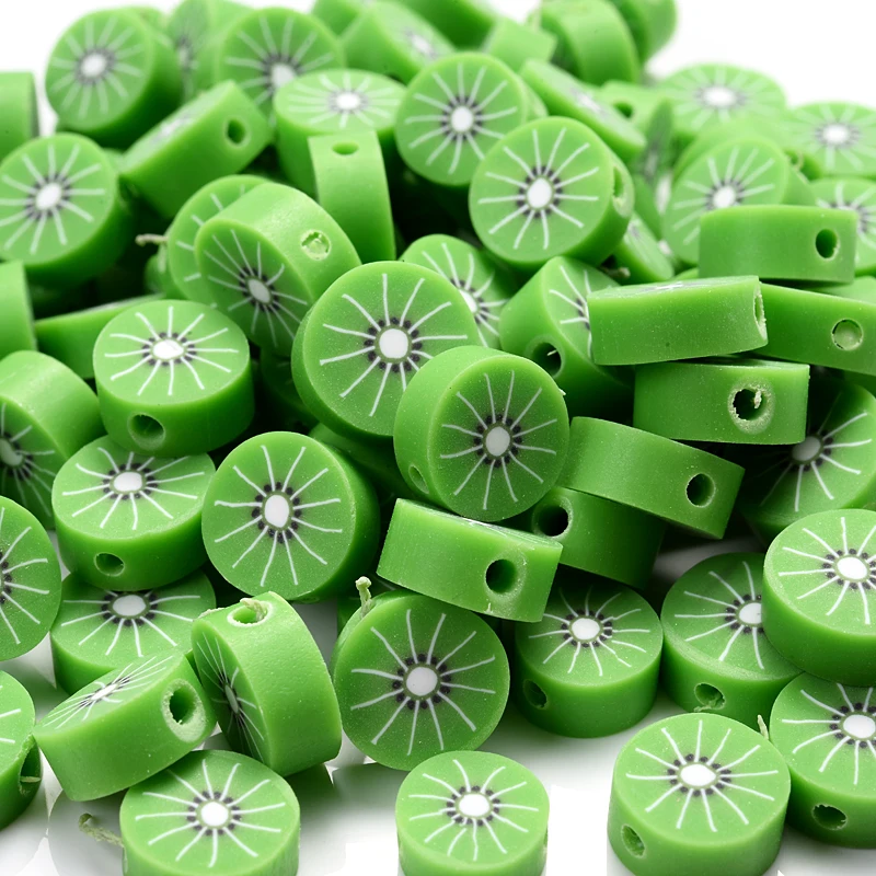 

30Pcs/Lot Fruit Beads Polymer Clay Beads Charm Green Kiwi Polymer Clay Spacer Beads For Jewelry Making DIY Bracelet Necklace