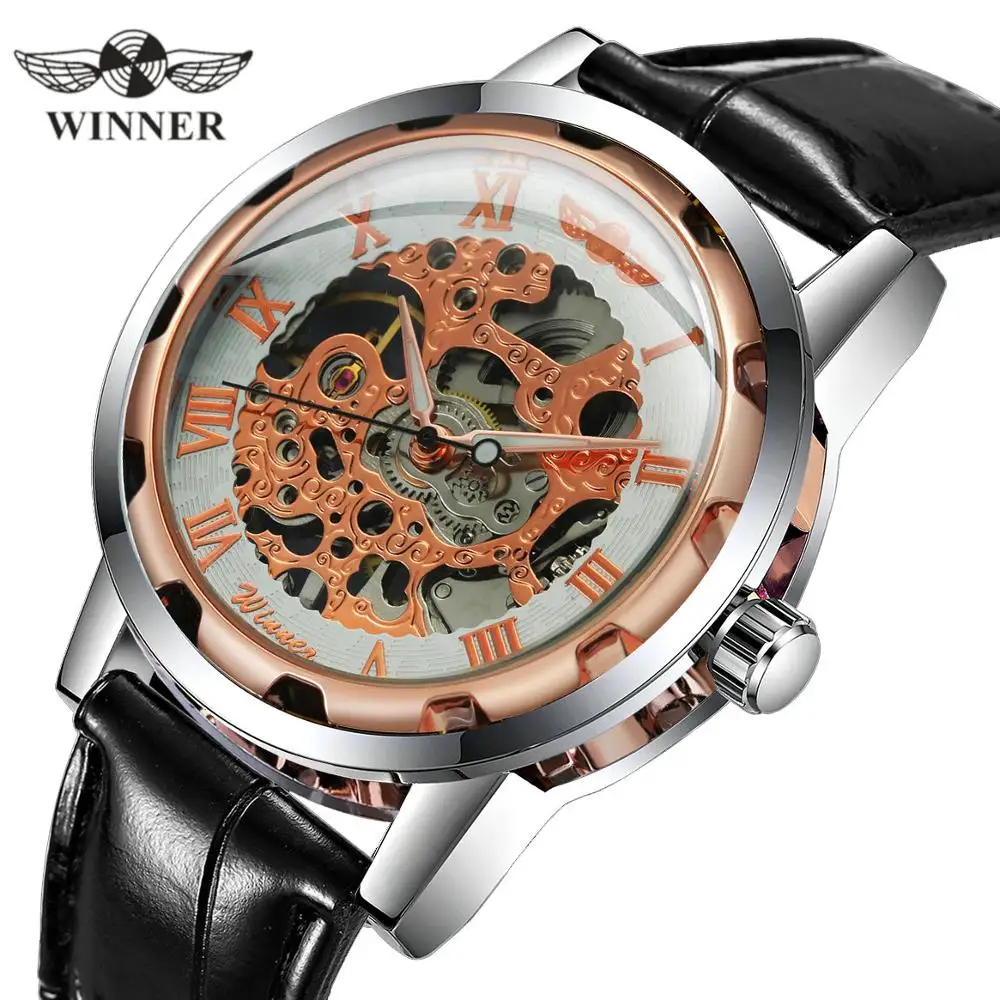 Часы скелетоны WINNER мужские/женские механические с кожаным ремешком|clock fashion|clock