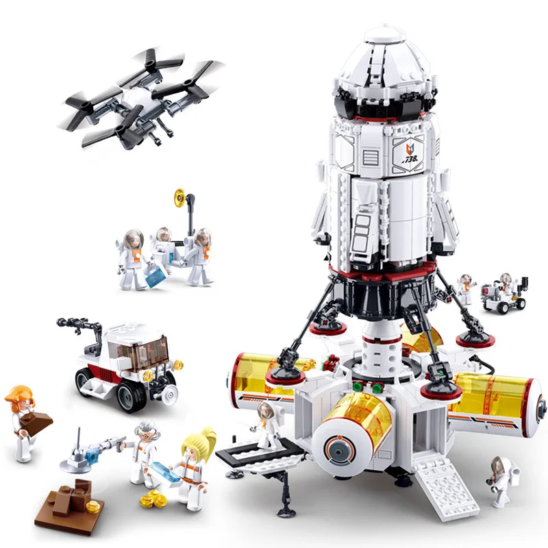 

New Sluban Creative Space Rocket Base Shuttle Satellite Astronaut Ideas Force Station Spacecraft Building Bricks Blocks Kids Toy