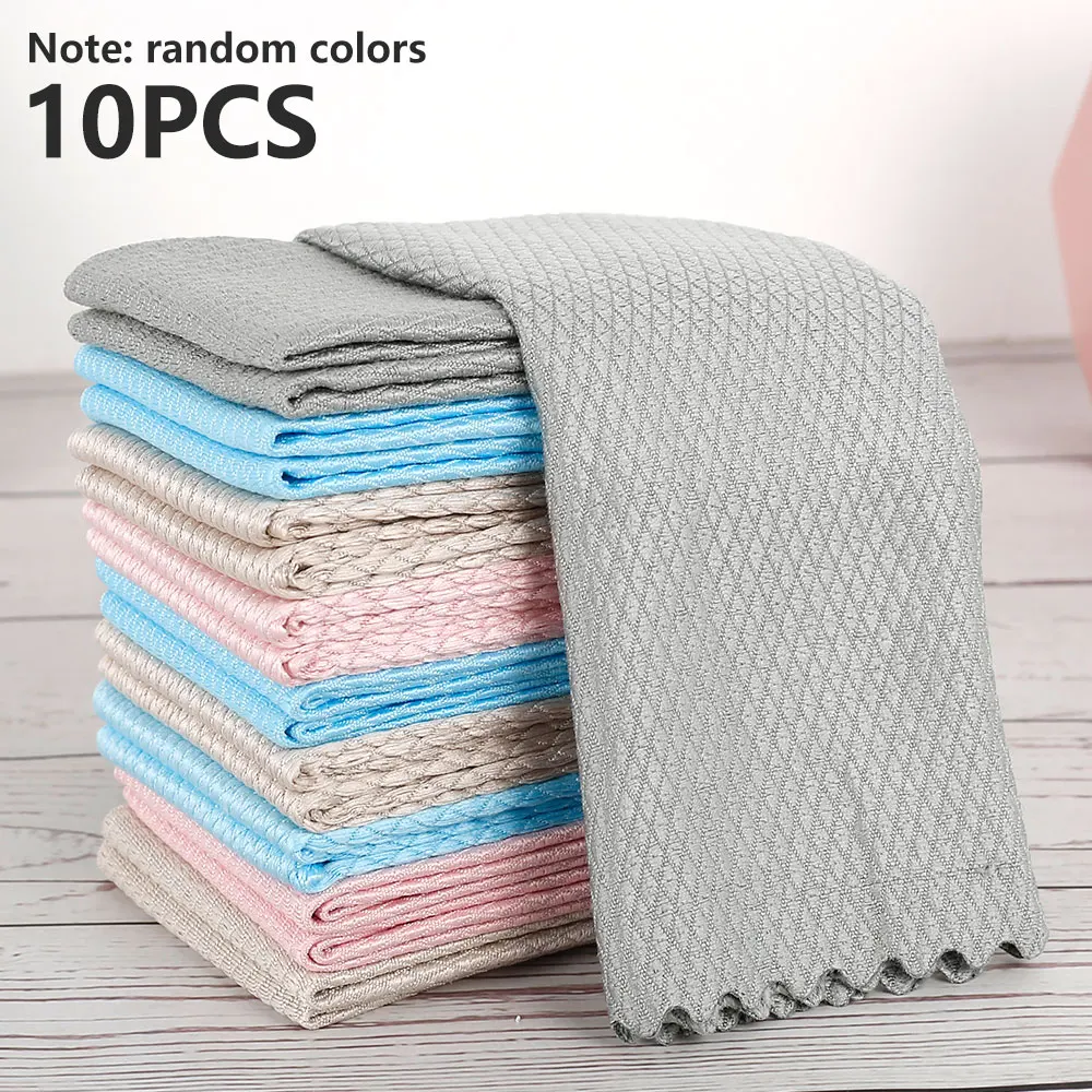 

10Pcs Microfiber Cloths Multifunctional Streak Free Cleaning Rag Lint Fish Scale Cloth Household Car Polishing Scrubbing Cloth