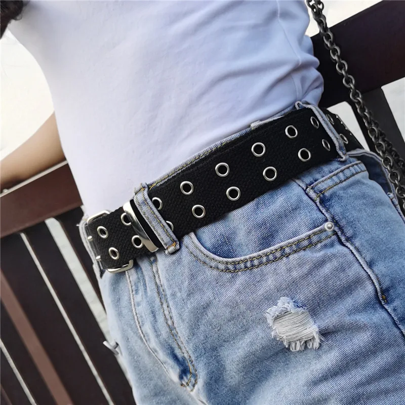 

Adults Adjustable Double Pin Buckle Belt Unisex Canvas Belts Women Men Solid Color Long Waistband