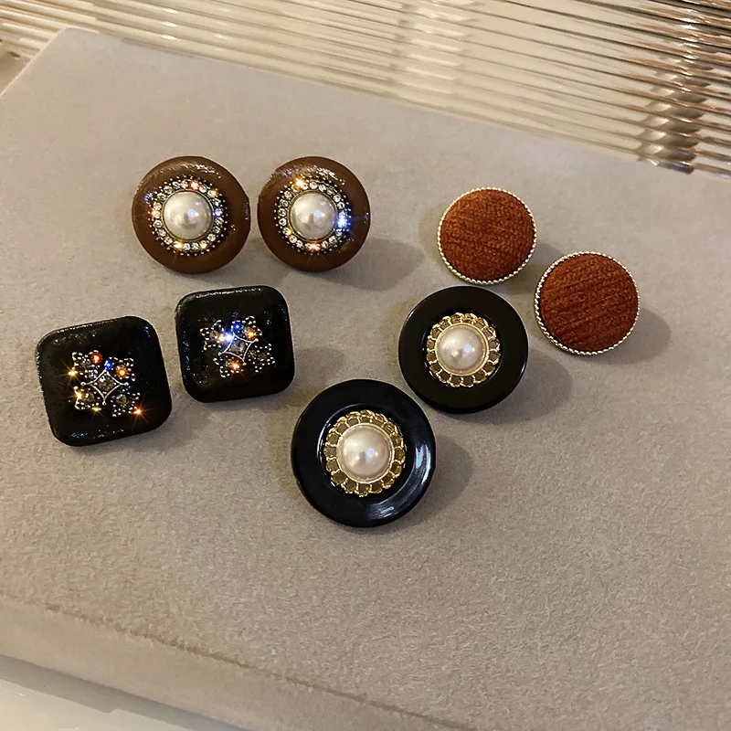

LOVOACC French Multiple Black Brown Color Geometric Pendant Earrings for Women Girls Faux Pearl Rhinestone Earrings Jewelry