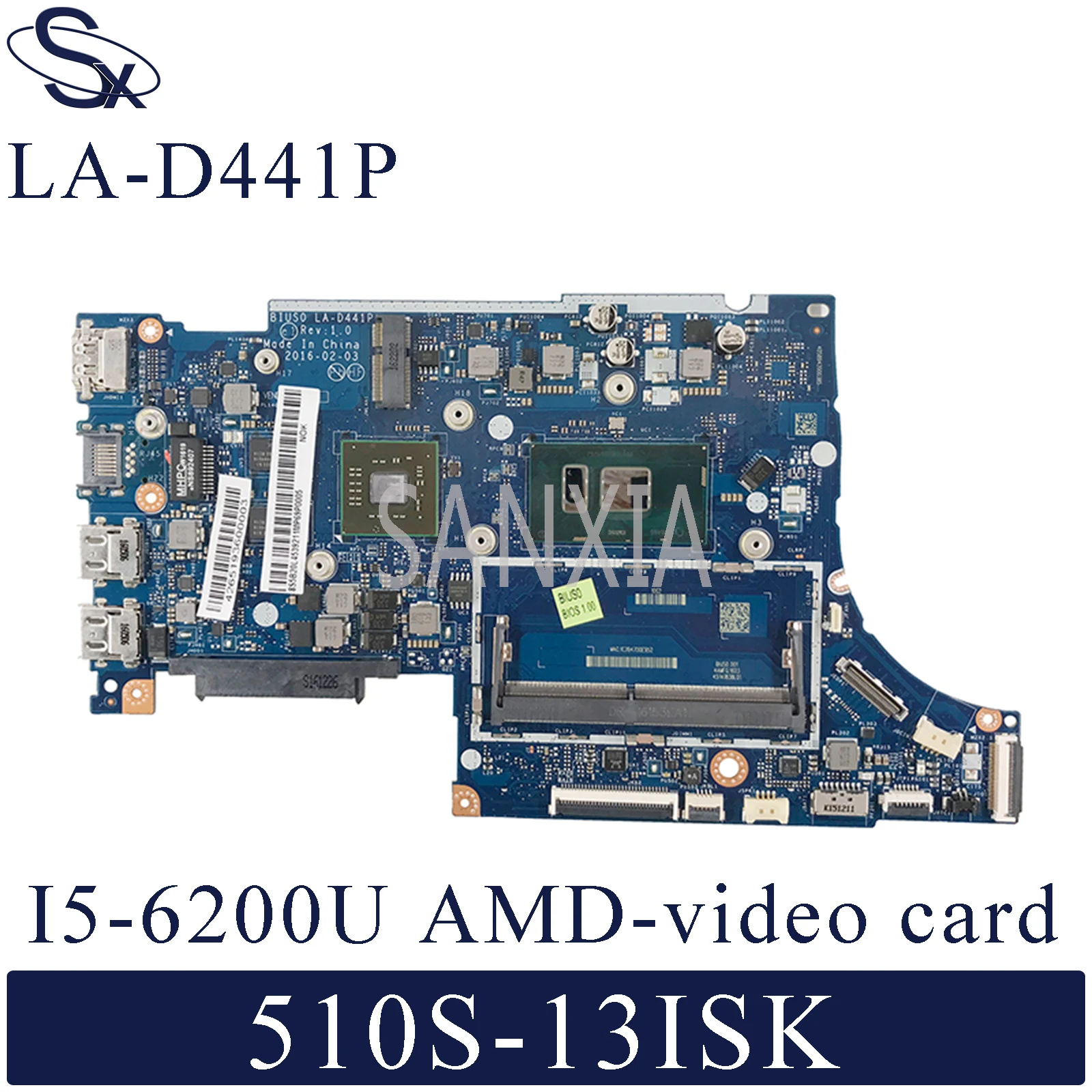 

KEFU LA-D441P Laptop motherboard for Lenovo Ideapad 510S-13ISK original mainboard I5-6200U with video card