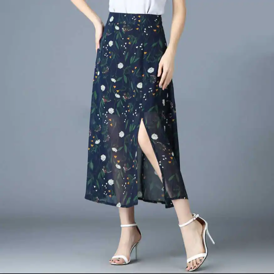 

Floral Chiffon Skirt for women's summer 2021 new print high waist A-line medium length fishtail skirt
