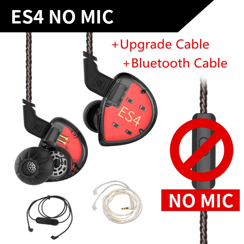 black silve BT KZ ES4 1DD+ 1BA Hifi спортивные наушники-вкладыши Динамический драйвер шумоподавление Гарнитура замена кабеля AS10 ZS10 BA10 ZST ZS6 ZSN - Цвет: black silve BT