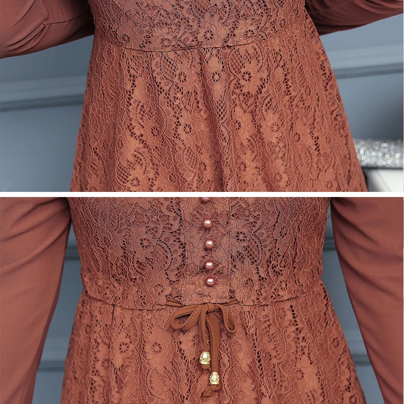 Кружевная рубашка с длинным рукавом и о вырезом в Корейском стиле на весну осень