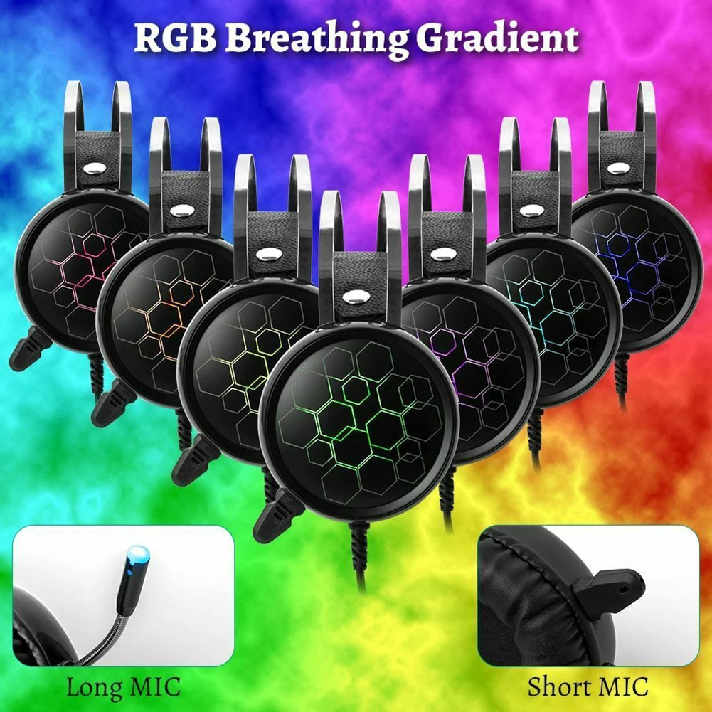 Игровой гарнитуры геймера 7 1 Surround Sound USB 3 5 мм Проводная RGB светильник Игровые