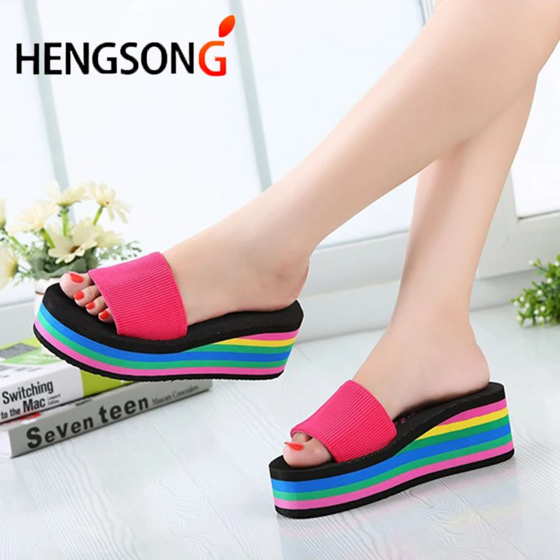 Женские сандалии на танкетке GAOKE разноцветные шлепанцы пляжная обувь 8 видов