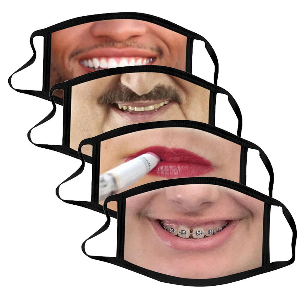 

Маска Защитная многоразовая для взрослых с принтом усов и бороды, 4 шт.