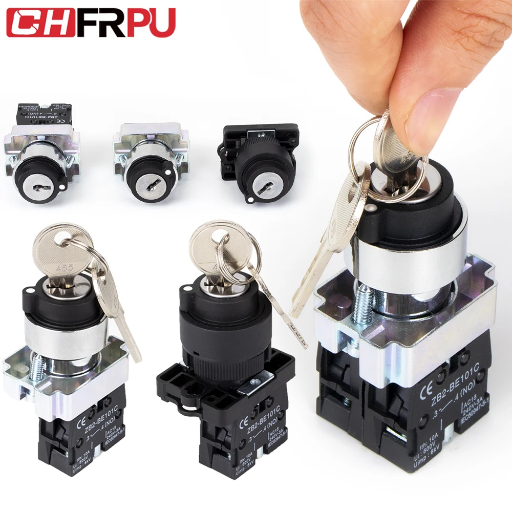 

1pcs XB2 Panel Mounted Key Rotary Start Locking or Self reset Pushbutton Switch 2Positions/3Positions XB2-BG 22mm