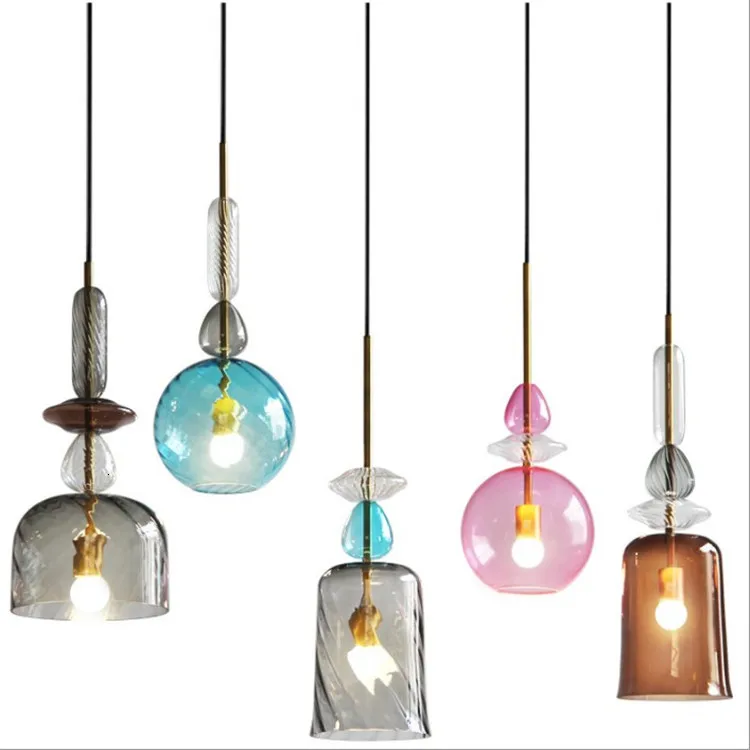 Factory Good Sale Indoor Unique Pendant Lamp Modern Handmade Pink Clear Glass Shape Lighting Fixture For Cafe Club Scandinavian | Освещение