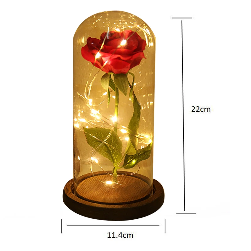 

Desktop Ornament Red Rose Led Light in Glass Cover on A Wooden Base Romantic Gifts Home Decor for Wedding Valentine'Day 1